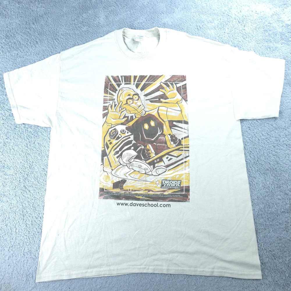 Gildan Shirt Mens XL White Star Wars C-3PO Droids Graphic Tee Dave School